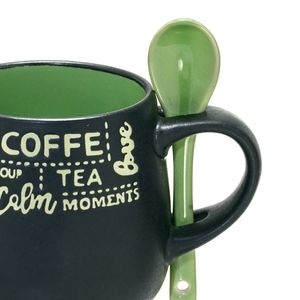 Caneca Café com Colher 325mL Preta e Verde - Espressione