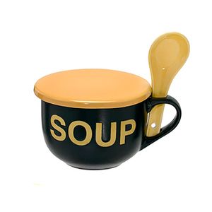 Caneca para Sopa com Colher Pires 470mL Preta e Amarela - Espressione