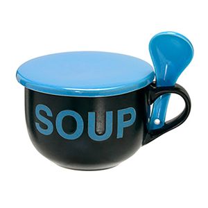 Caneca para Sopa com Colher Pires 470mL Preta e Azul - Espressione