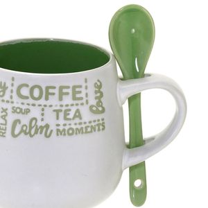 Caneca para Sopa com Colher 325mL Branca e Verde - Espressione