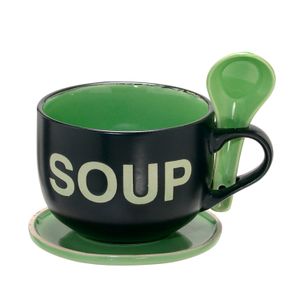 Caneca de Sopa com Colher Pires 470mL Preta e Verde - Espressione
