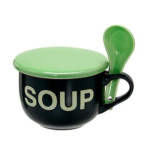 Caneca de Sopa com Colher Pires 470mL Preta e Verde - Espressione