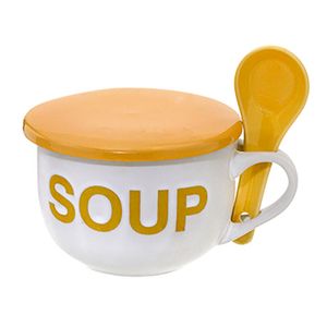Caneca para Sopa com Colher Pires 470mL Branca e Amarela - Espressione