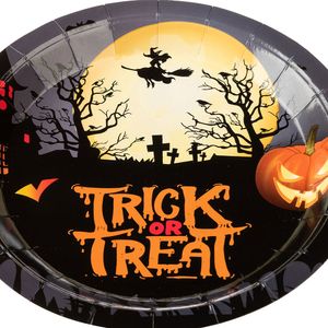 Prato Papel 18cm Doces Ou Travessuras Hallowwen - Silver Plastic