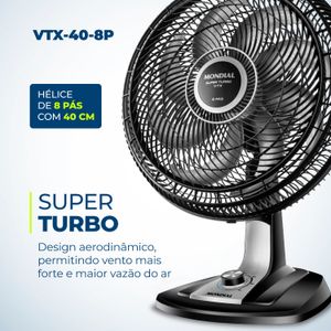 Ventilador de Mesa Mondial Turbo Vtx-40-8p 40cm 8 Pás Preto
