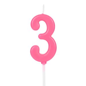 Vela Pick Número 3 Rosa - Silver Plastic