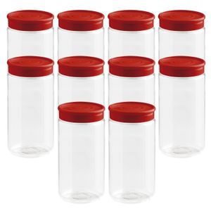 Kit Com 10 Potes Organiza Multidosador 350mL com Tampa Vermelha - Tiba