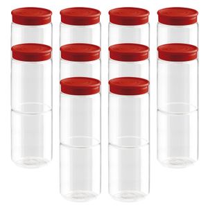 Kit Com 10 Potes Organiza Multidosador 540mL com Tampa Vermelha - Tiba