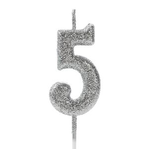 Vela Pick Glitter Número 5 Prateada - Silver Plastic