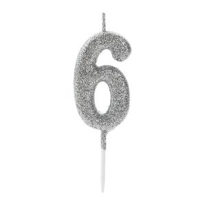 Vela Pick Glitter Número 6 Prateada - Silver Plastic