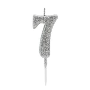 Vela Pick Glitter Número 7 Prateada - Silver Plastic