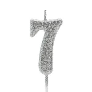 Vela Pick Glitter Número 7 Prateada - Silver Plastic