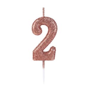 Vela Pick Glitter Número 2 Rose Gold - Silver Plastic