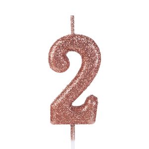 Vela Pick Glitter Número 2 Rose Gold - Silver Plastic