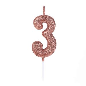Vela Pick Glitter Número 3 Rose Gold - Silver Plastic
