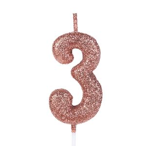 Vela Pick Glitter Número 3 Rose Gold - Silver Plastic