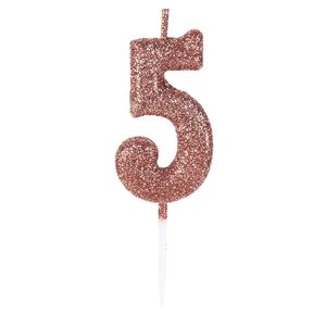 Vela Pick Glitter Número 5 Rose Gold - Silver Plastic