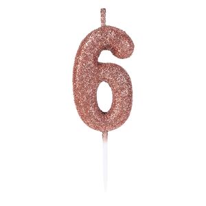 Vela Pick Glitter Número 6 Rose Gold - Silver Plastic