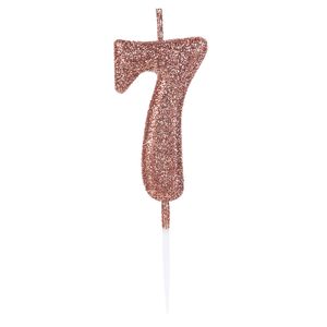 Vela Pick Glitter Número 7 Rose Gold - Silver Plastic