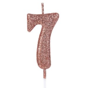 Vela Pick Glitter Número 7 Rose Gold - Silver Plastic