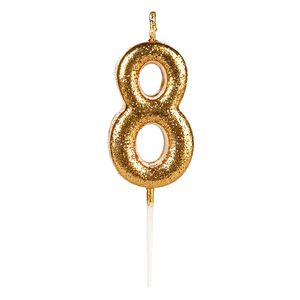 Vela Pick Glitter Número 8 Dourada - Silver Plastic