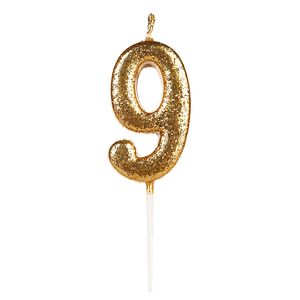 A Vela Pick Glitter Número 9 Dourada - Silver Plastic
