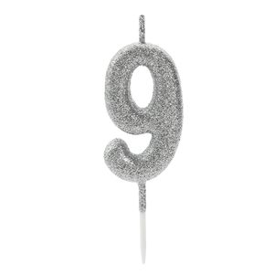 Vela Pick Glitter Número 9 Prateada - Silver Plastic
