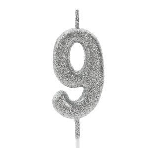 Vela Pick Glitter Número 9 Prateada - Silver Plastic