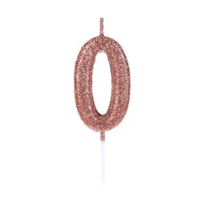 Vela Pick Glitter Número 0 Rose Gold - Silver Plastic