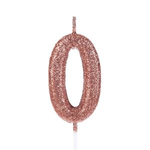 Vela Pick Glitter Número 0 Rose Gold - Silver Plastic