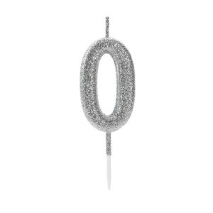 Vela Pick Glitter Número 0 Prateada - Silver Plastic