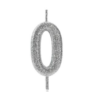 Vela Pick Glitter Número 0 Prateada - Silver Plastic