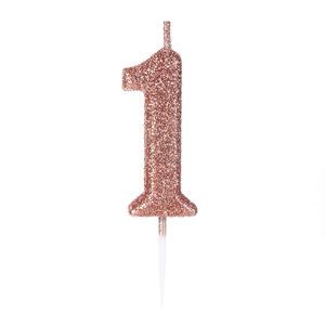 Vela Pick Glitter Número 1 Rose Gold - Silver Plastic
