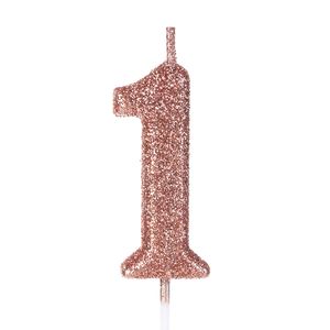 Vela Pick Glitter Número 1 Rose Gold - Silver Plastic