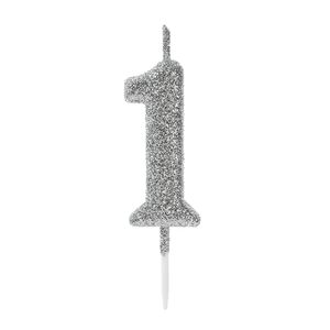 Vela Pick Glitter Número 1 Prateada - Silver Plastic