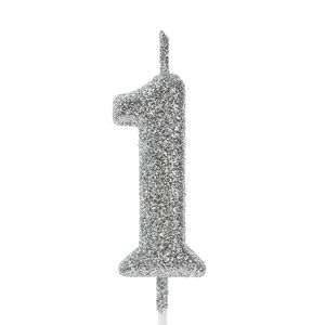 Vela Pick Glitter Número 1 Prateada - Silver Plastic
