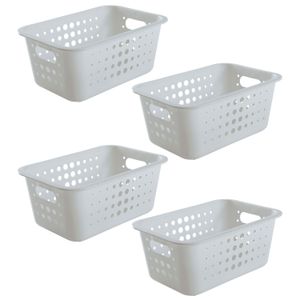 Kit Com 4 Cestas Organizadoras Retangular 12x29cm Branca - Martiplast