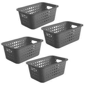 Kit Com 4 Cestas Organizadoras Retangular 12x29cm Chumbo - Martiplast