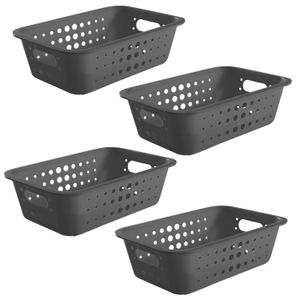 Kit Com 4 Cestas Organizadoras Retangular 8x29cm Chumbo - Martiplast