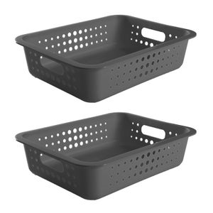Kit Com 2 Cestas Organizadoras Retangular 10x31cm Chumbo - Martiplast