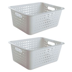 Kit Com 2 Cestas Organizadoras Retangular 16,5x41cm Branca - Martiplast