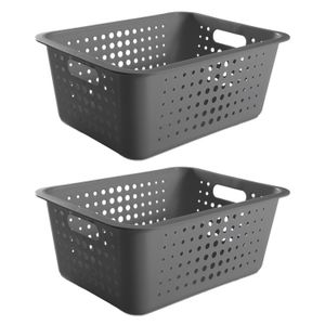 Kit Com 2 Cestas Organizadoras Retangular 16x41cm Chumbo - Martiplast