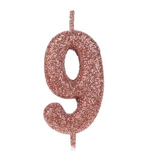 Vela Pick Glitter Número 9 Rose Gold - Silver Plastic