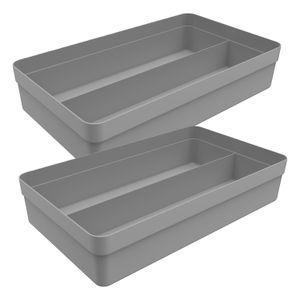 Kit Com 2 Organizadores de Gavetas Logic 2 Divisórias 20x34,5cm Chumbo - Martiplast
