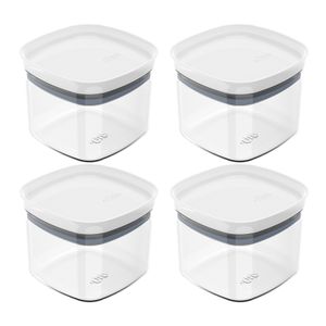Kit Com 4 Potes Hermético de Poliestireno Quadrado Block 450mL Branco - Martiplast
