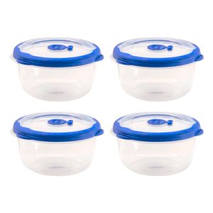 Kit Com 4 Potes de Plástico Redondo Flor 1,1l Azul - Sanremo