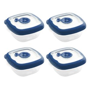 Kit Com 4 Potes de Plástico Quadrado Flor 280mL Azul - Sanremo