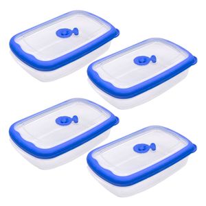 Kit Com 4 Potes de Plástico Retangular Flor 1,26l Azul - Sanremo