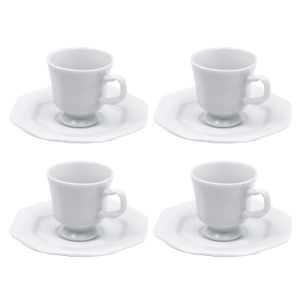 Kit Com 4 Xícaras de Café com Pires Prisma 65mL Branca - Schmidt