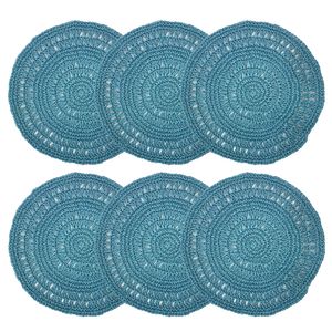 Kit Com 6 Serviço Americano Tricot Azul Glacial - Yoi